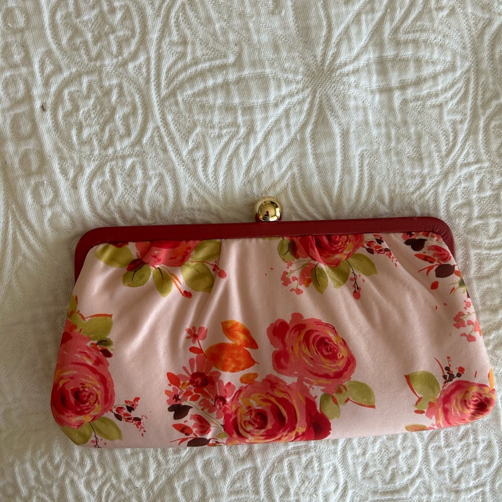 Banana Republic Pink Silk like Floral Clutch